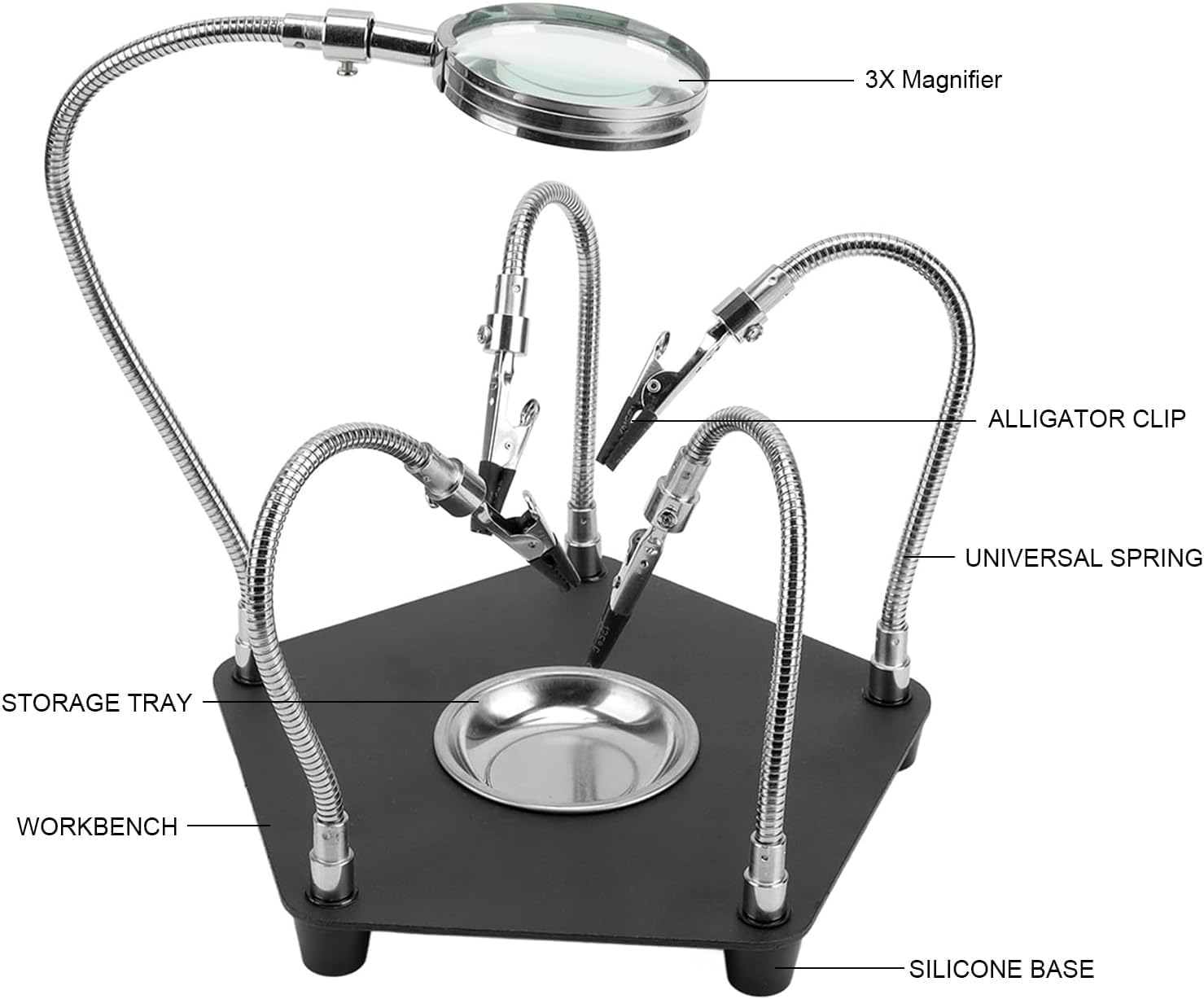 Soldadura Soporte, Estación de soldadura con 3X Lupa y 4 brazos magnéticos flexibles, Tercera Mano de ayuda para soldar para trabajos de soldadura y artesanía