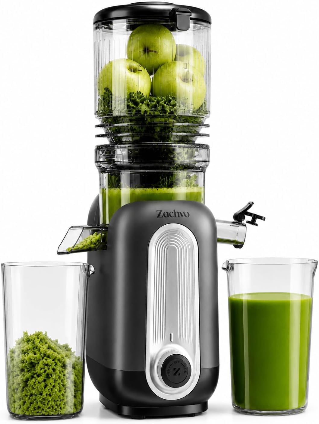 Exprimidor de verduras y frutas ganador de la prueba – Exprimidor lento con 130 mm extra ancho, tecnología de prensado en frío (300 W), alto rendimiento de zumo, silencioso y fácil de limpiar