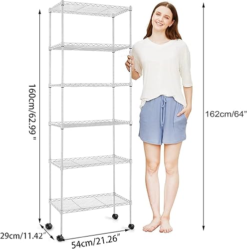Miniatura 3 de Devo Shelves for Storage Rolling Wire Rack, Shelf with Wheels Shelving Units and Storage, Metal Standing Shelves, 21" L * 11" W * 63" H, Silver