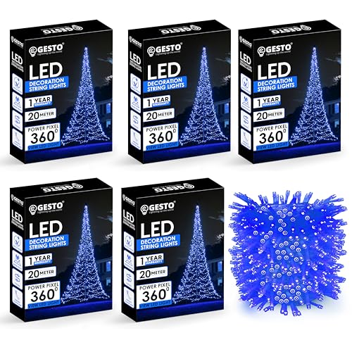 Image of Gesto Blue Led Serial String Lights - Waterproof Copper Wire Led Fairy Lights for Home Decoration,Christmas, Deepawali & Diwali Decoration Lights for Balcony Outdoor (20 Meter | Pack of 5)