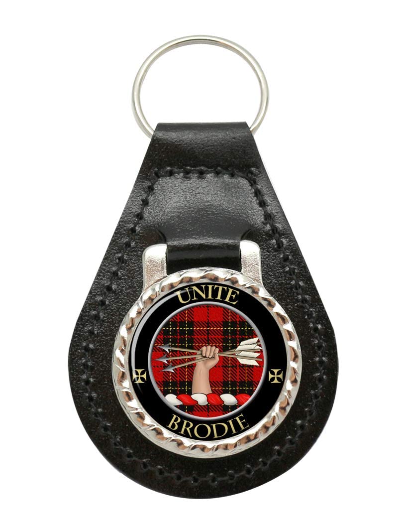 Giftshop Uk Unisex Black Leather And Silver Metal Brodie Scottish Clan Leather Key Fob