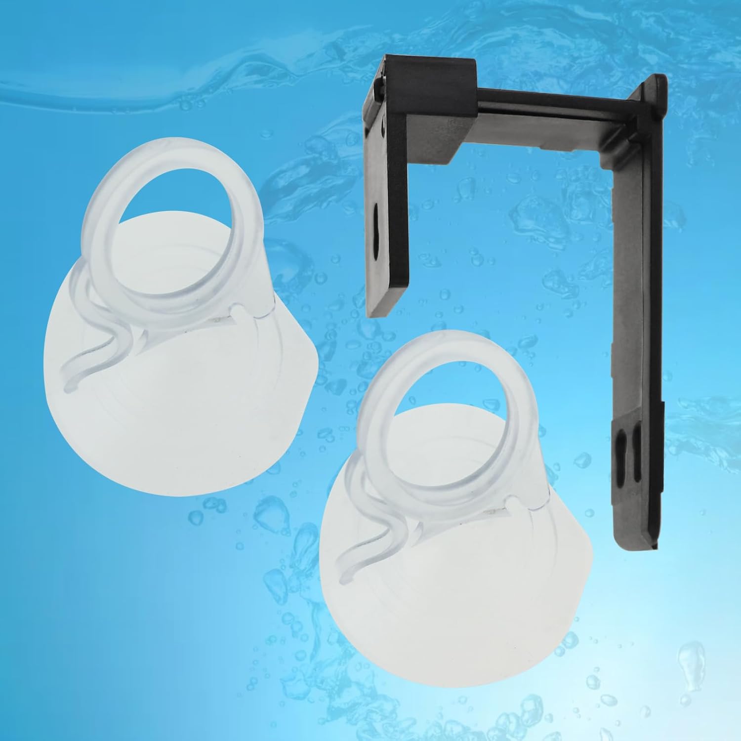 Close-up of the two clear suction cups and the black wall mount bracket included with the meter.