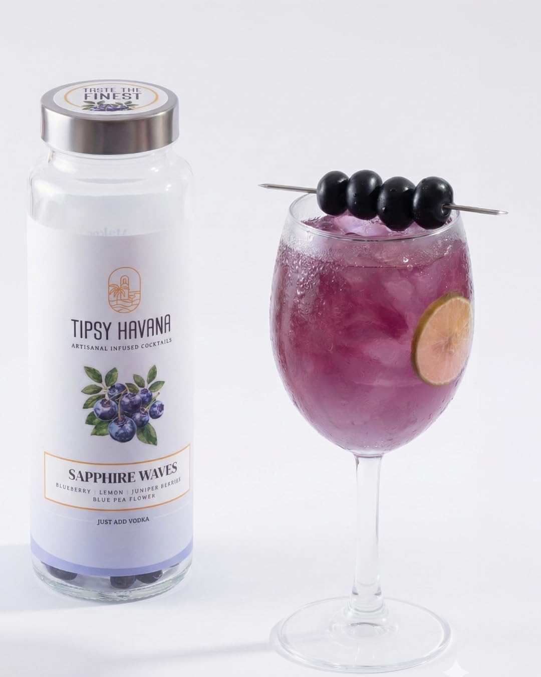 Tipsy Havana Sapphire Waves Dried Cocktail Mixer Infusion Kit | Blueberry Juniper Blue Pea Flower Lemon | Vodka Infusion Makes Refreshing Craft Cocktails at Home