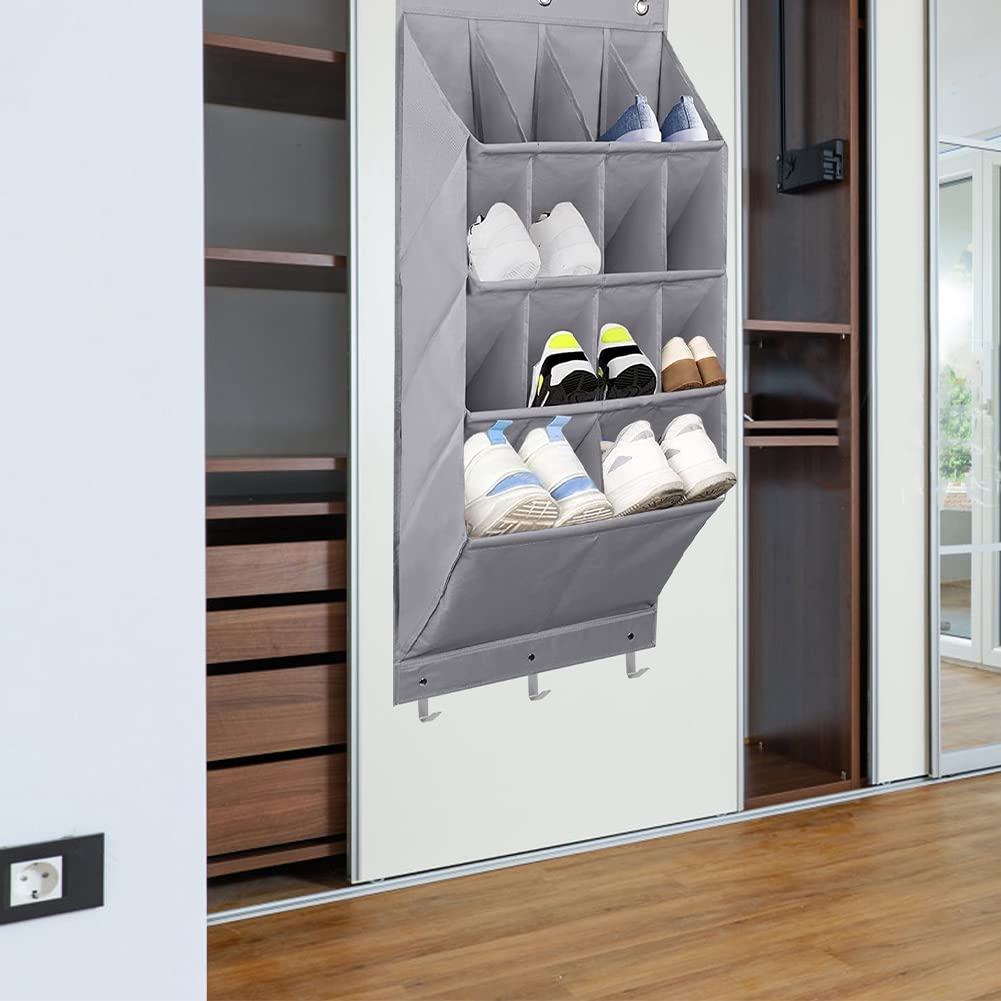 Zapatero para colgar en la puerta con 14 compartimentos, ahorro de espacio, para dormitorio, solución de almacenamiento eficiente de zapatos, maximiza el espacio