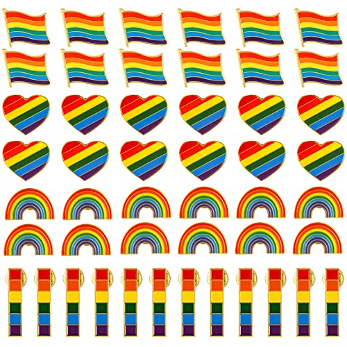 Image of MTLEE 48 Pieces Gay Pride Pins Rainbow Lapel Pins Bulk Handmade Brooch Lgbt Accessories for Men Women Clothes Bag