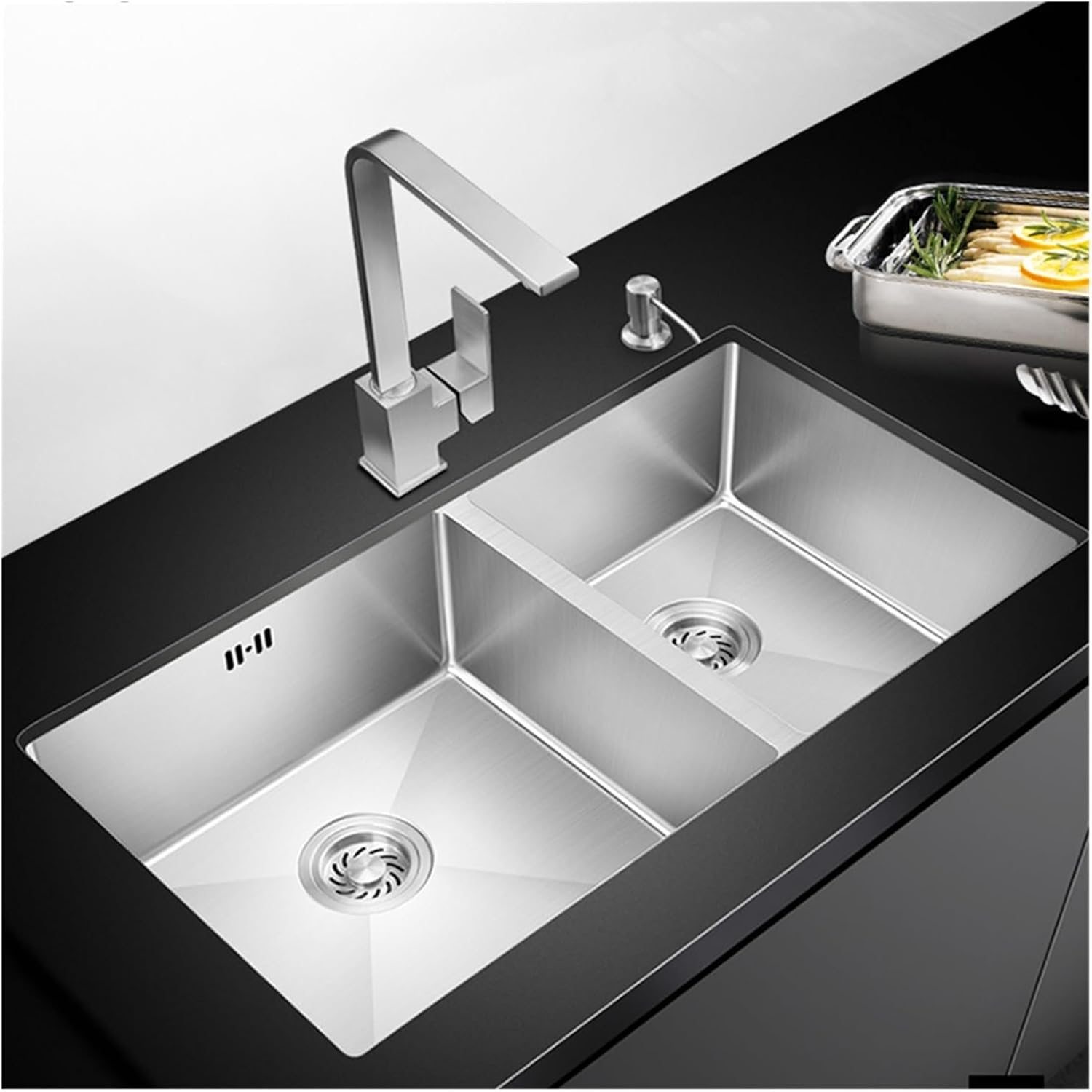 Handmade Kitchen Sink 304 Stainless Steel Brushed Double Bowl Wire Drawing Process Seamless Welding Sinks Shipping(71X43CM-A3)