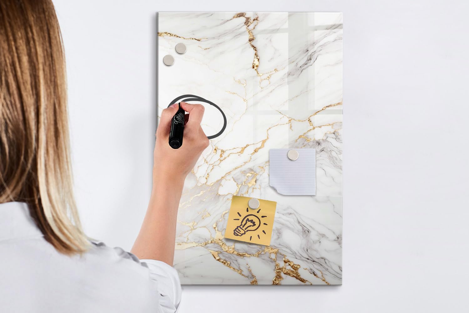 Glas-Magnettafel mit Neodym-Magneten, Marker & Schwamm | Hochwertiges Whiteboard aus gehärtetem Glas | Kratzfest, beschreibbar & ideal für Büro, Homeoffice, Küche- 40x60cm - Dekorativer Marmor
