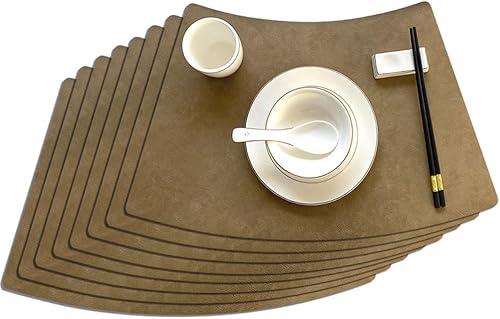 Miniatura 12 de Manteles Individuales Redondos de Mesa de Cuero Lavables, Manteles Individuales de Mesa en Forma de Cuña de Cuero Sintético Grueso Resistente al