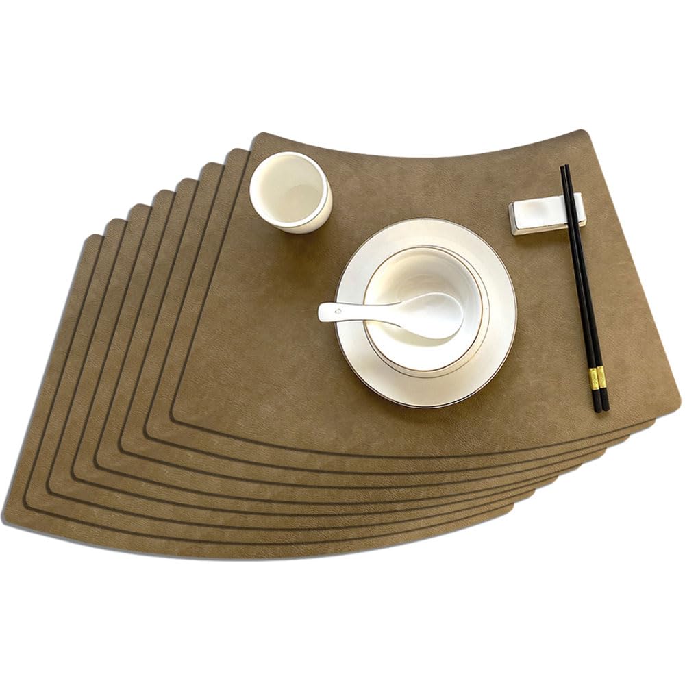 Leather Round Table Washable Placemats, Thick Faux Leather Heat Resistant Wedge Table Placemat, Waterproof Non-Slip Easy to Clean Place mat for