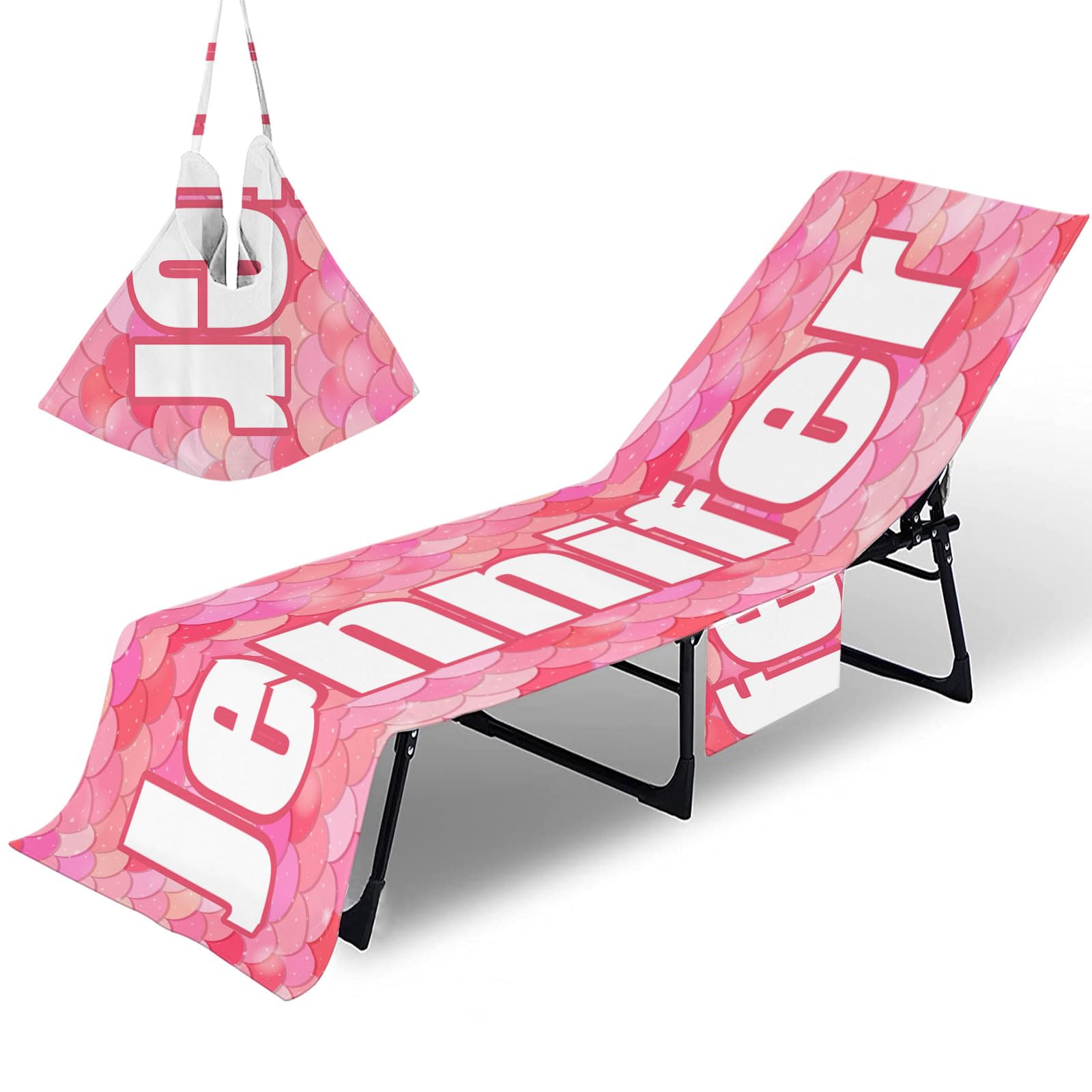 Yunhuy Personalized Name Beach Chair Cover with Side Pockets,Custom Lounge Chair Towel Cover with Name,Quick Dry Lounge Chair Covers for Sun Lounger Pool Sunbathing Courtyard (Mermaid)