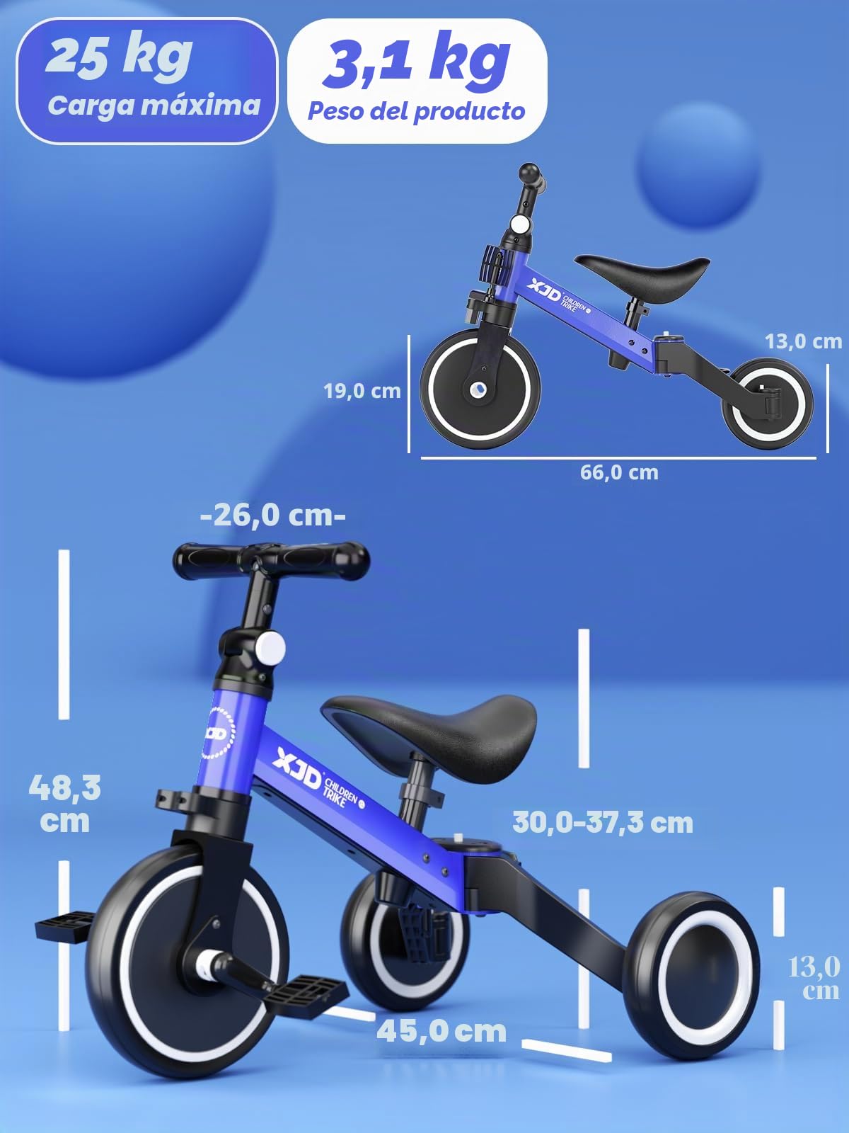 XJD 3 en 1 Triciclo Evolutivo de Bebé para Niños de 1-3 años, Triciclo a Bicicleta bebé con o sin Pedales, Bicicleta Niño con Asiento y Manillar Ajustables, Adaptable y Transformable, Marrón