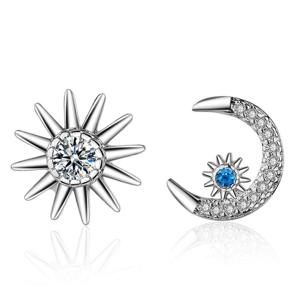 925 Sterling Silver Piercing Crystal Asimmetria Star Moon Orecchini per Donna Accessori Orecchini Regalo