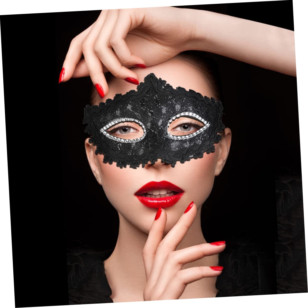 Didiseaon Lace Mask Set for Party Masquerade Ball Mask Size 17cm x 11.5cm Plastic Pu Lace Rhinestones
