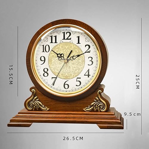Miniatura 2 de Reloj de mesa antiguo de madera de roble, reloj de estante decorativo con pilas, reloj de mesa de vidrio HD, fácil de leer