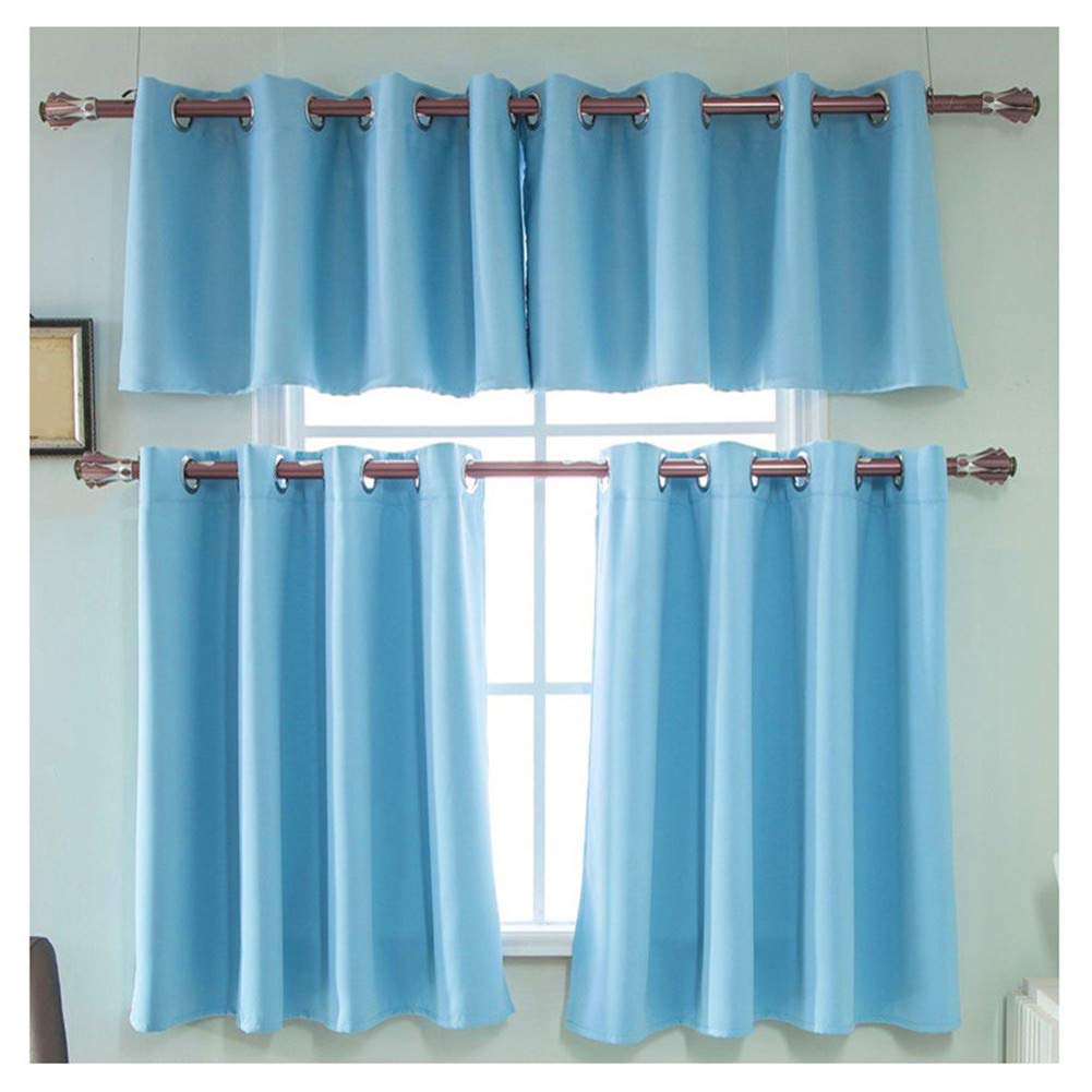 SimidunEUR Short Solid Curtain Thermal Insulated Blackout Curtain Eyelet Curtain for Kitchen,Sky Blue,132 * 46 CM