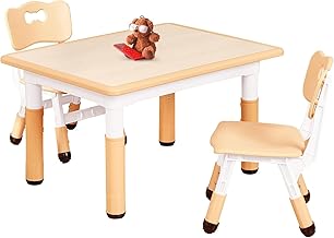 Snazzy Kids Height Adjustable Table and 2 Chairs Set for Ages 3-8 for Classrooms Homes - Natural