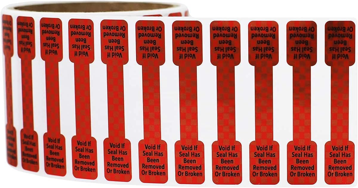 Void If Seal Has Been Broken Or Removed Red Metallic Small Tamper Labels, 0.5 x 2.75 Inches, 500 Total Labels