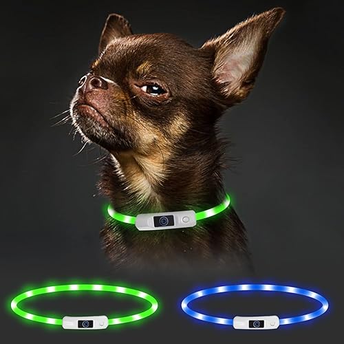 Nobleza Lighted Dog Collar - USB Rechargeable, Waterproof, 3 Lighting Modes for Night Safety, Adjustable LED Collar for Dogs (Green)
