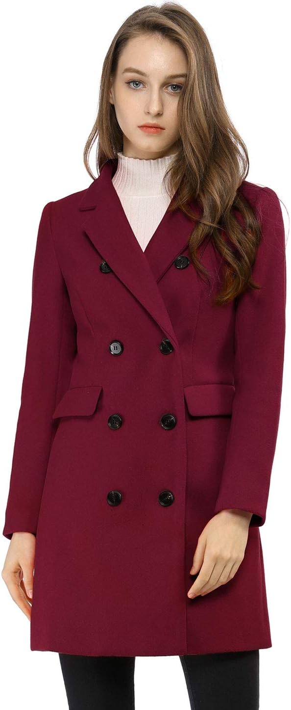 Allegra K Women's Winter Coat Elegant Notched Lapel Double Breasted Trench Coat - Image 2