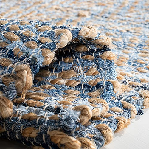 SAFAVIEH Cape Cod Collection Runner Rug - 2'3" x 12', Natural & Blue, Handmade Flat Weave Coastal Braided Jute, Ideal for High Traffic Areas in Living Room, Bedroom (CAP350A) - Image 6