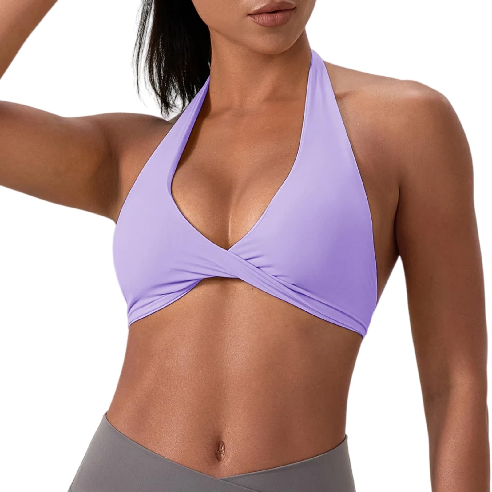 CHENSHI Sujetador Deportivo Mujer Strappy para Mujeres Open Back Halter Soporte Ligero Gimnasio Crop Top Entrenamiento Sin Costuras Yoga Sujetadores Acolchados-White-XL