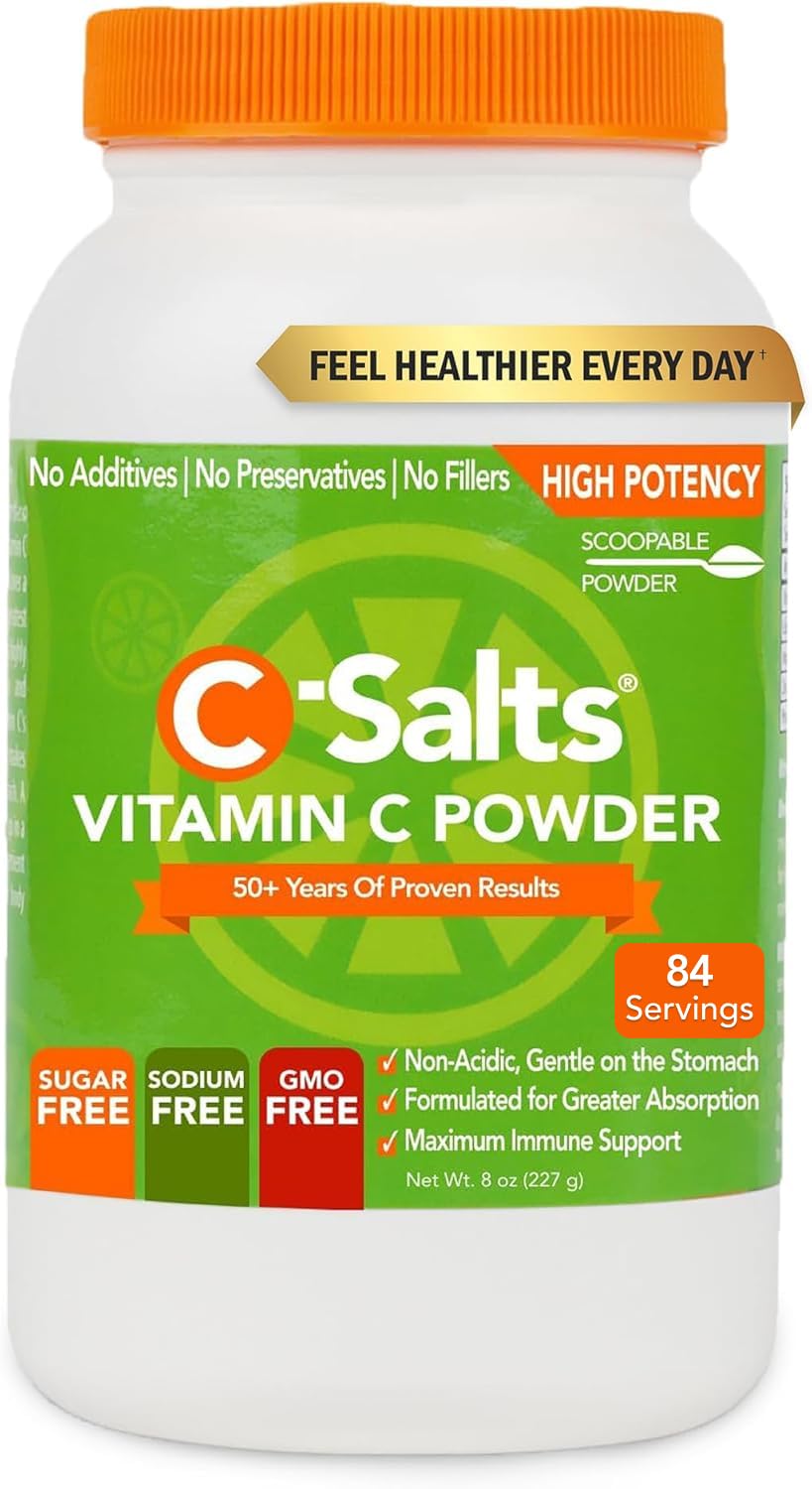 C-Salts Vitamin C Powder - 100% Pure Buffered Ascorbic Acid Powder for Daily Immune Support - Stomach-Friendly Organic Vegan Non-GMO Sugar-Free - 84 Servings 4000mg Per Serving - Original, 8oz