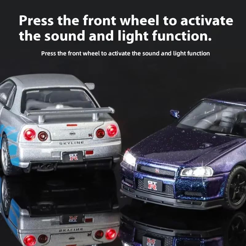 Image of 1:24 Nissan GTR Skyline R34 Diecast Metal Pull Back Car Color Sent as per Stocks