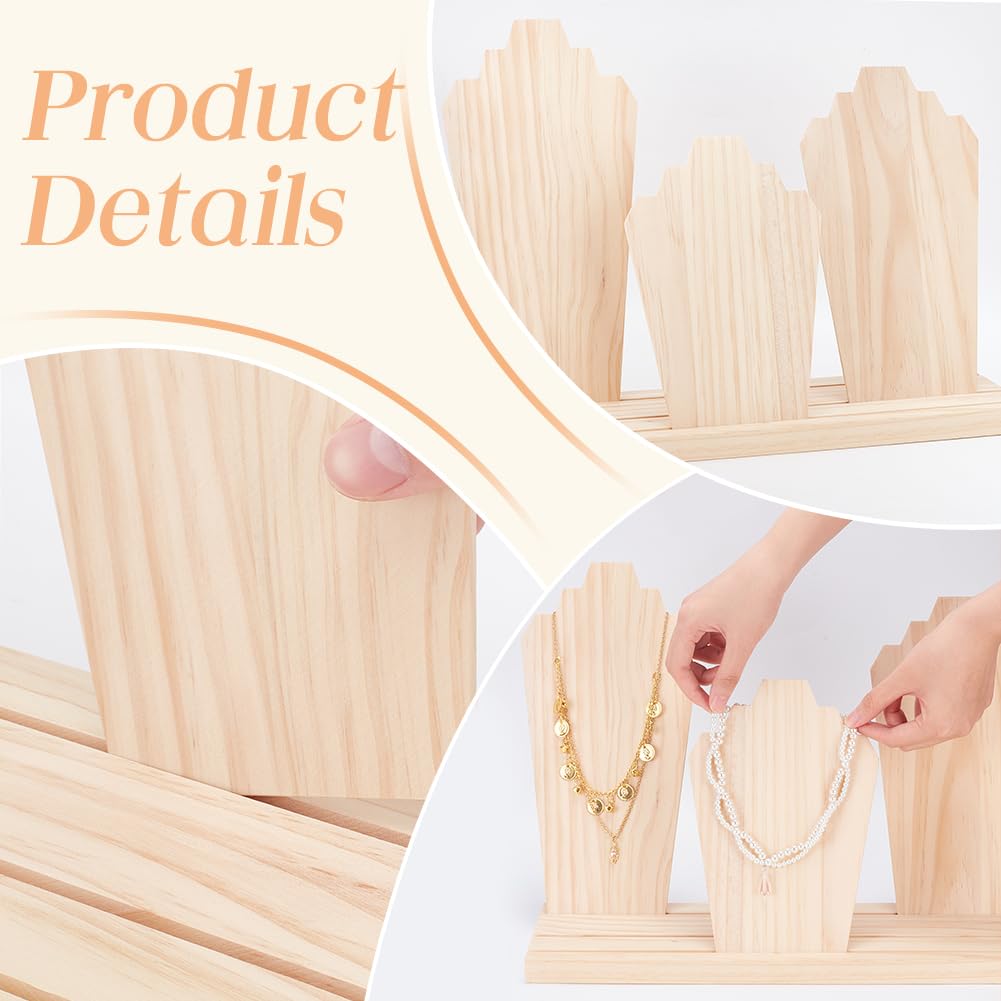 PH PandaHall Présentoirs à Colliers en Bois avec Support à 3 rangée et 3 Présentoirs Amovibles en Planches de Bois Présentoir à Bijoux Support de Rangement pour Colliers Bijoux Été Vente au Détail