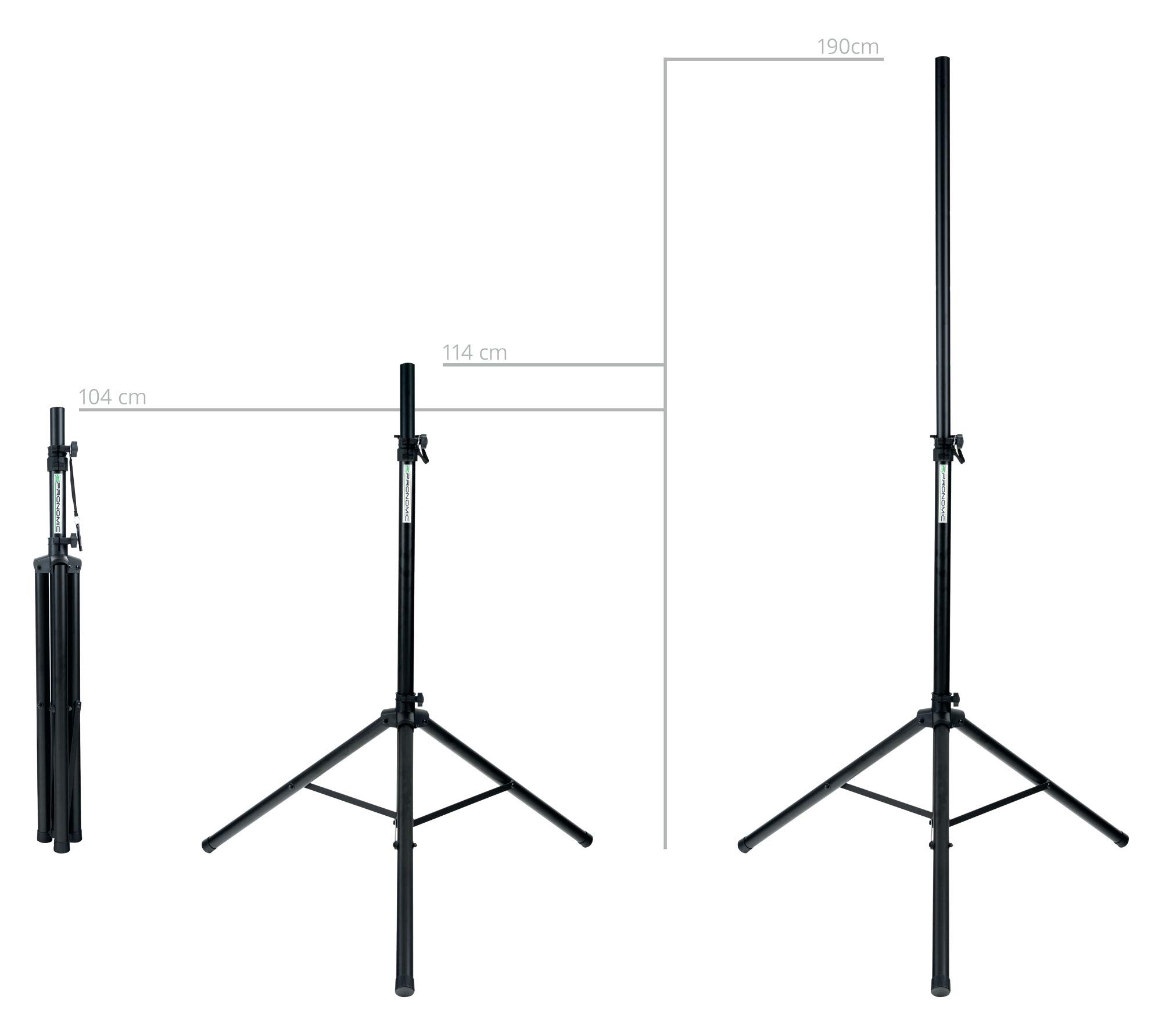 Pronomic SPS-1S Eco-Set - 2 Boxenstative aus Stahl, ausziehbar von ca. 120-193 cm, Belastbarkeit: max. 35 kg - mit robuster Transporttasche - schwarz