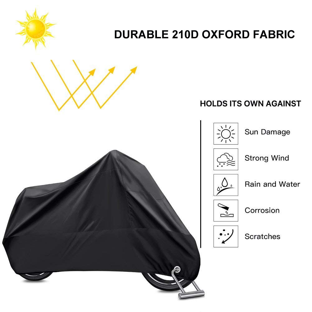 Telo Coprimoto Impermeabile Antipolvere 210D Tessuto Copri Scooter Teli Motociclo Copertura per Moto Portatile Sacca Anti UV Traspirante Universale per Interno Esterni, 2XL XXL Nero