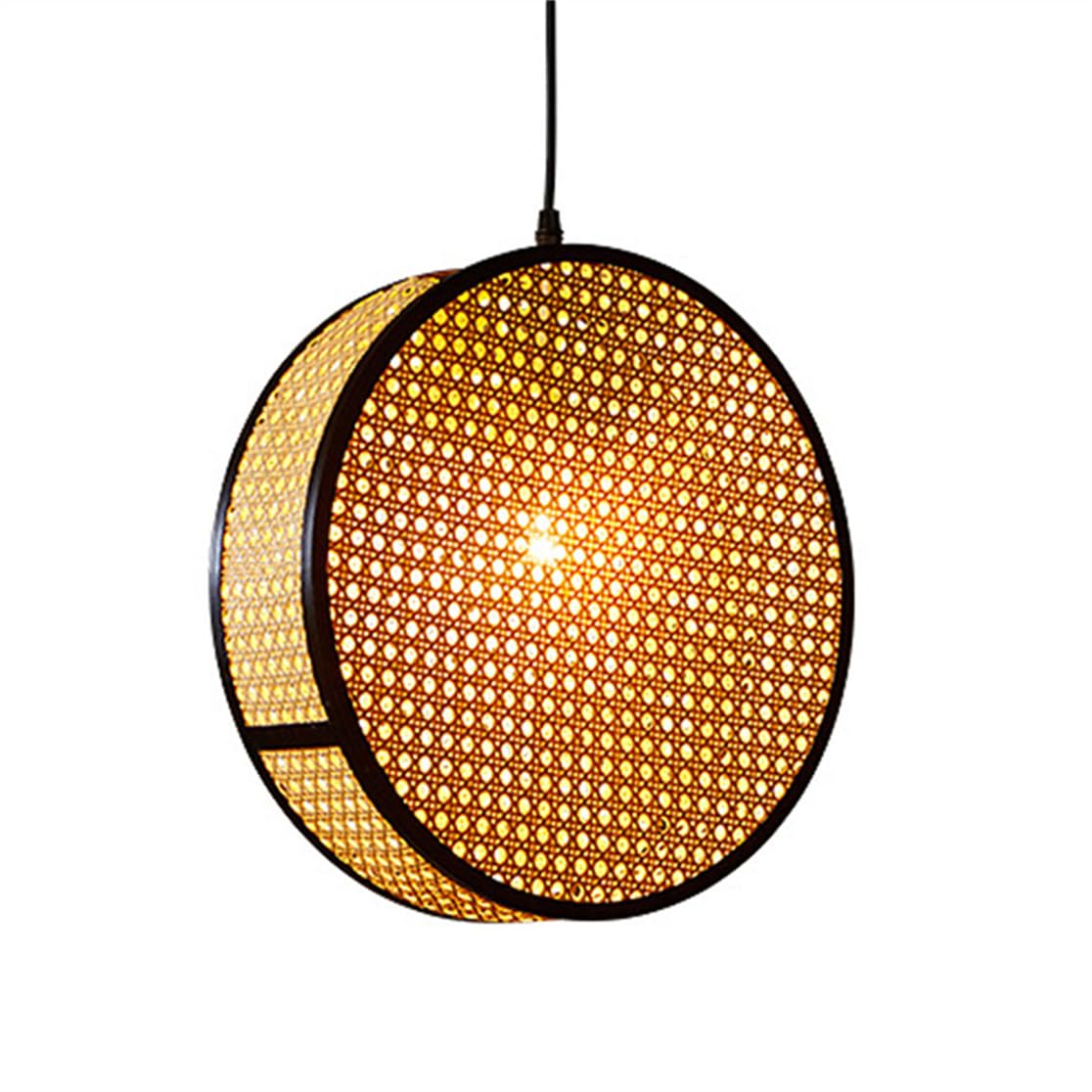 LQZCXMF Natural Rattan Weave Lamp Shade Boho Pendant Lights for Kitchen Island Hand-Woven Light Fixture Rustic Farmhouse Hanging Ceiling Chandelier for Restaurants Living Dining Room - E26 Socket