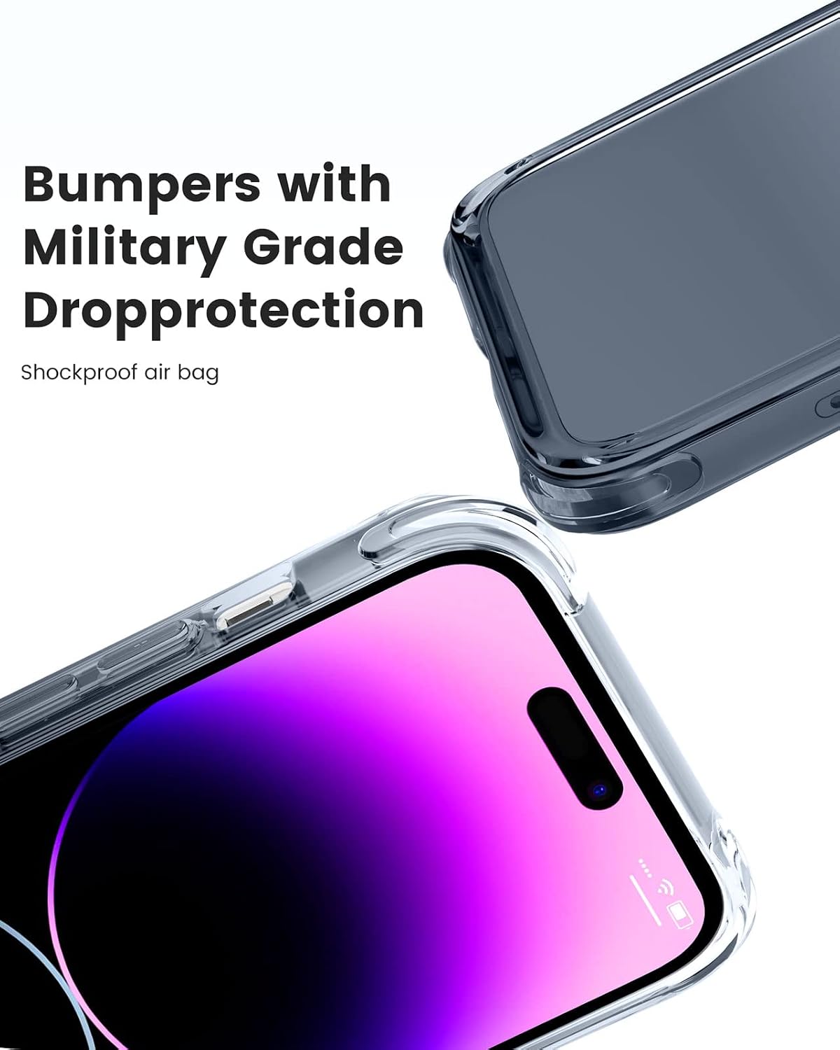 Mkeke for iPhone 14 Pro Case Clear, [Military Grade Protection] [Not Yellowing] Shockproof Phone Case for Apple iPhone 14 Pro 2022 - Gradient Clear Black