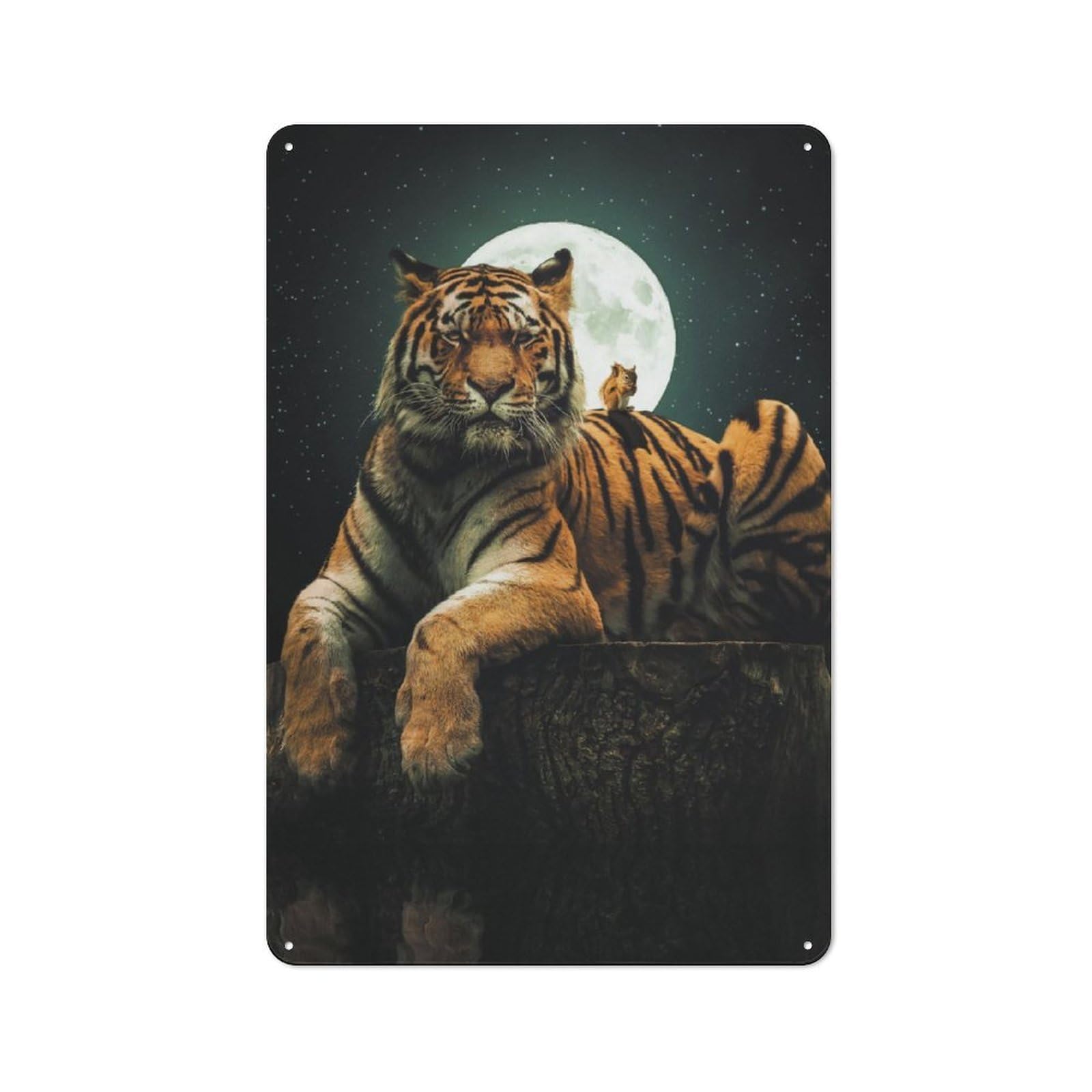 Junmoney The Tiger And Squirrel Metal Wall Sign 30X20cm Featuring For Living Room Wall, For Decorating Living Rooms And Feature Walls