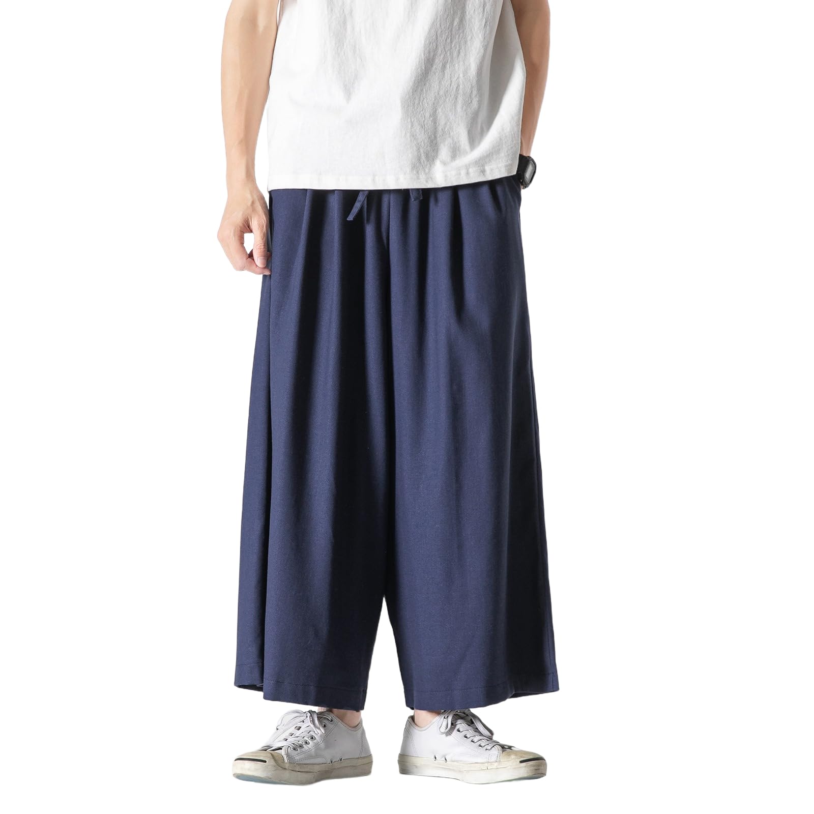 Pantaloni Casual Cotone Lino Uomo, Estate Larghi Corti Pantaloni Harem