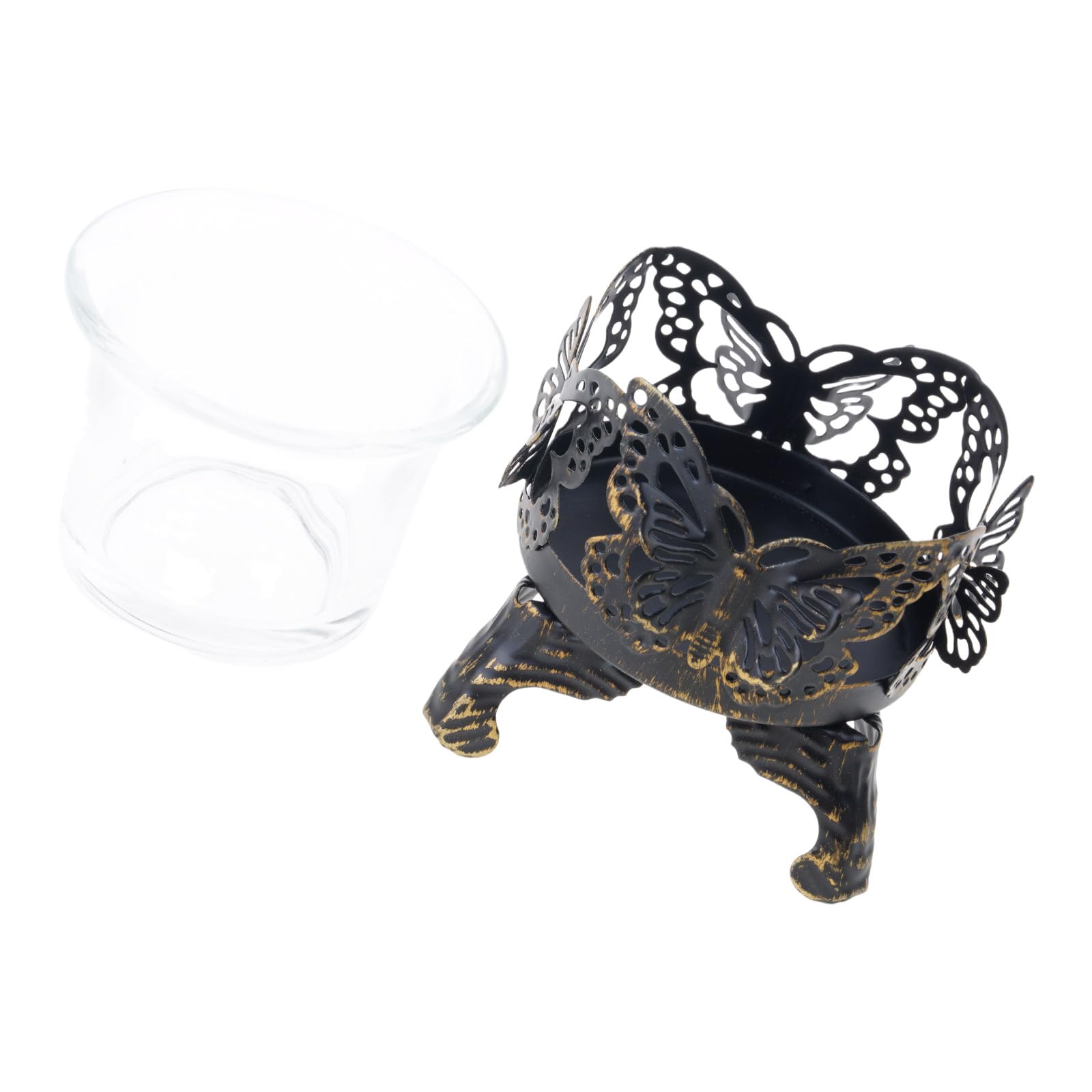 PURPLELILY Romantics Hollow Carved Iron Base with Glass Tealight Stand Antique Candlestick for Vintage Interior Styling Carved Candlestick for Weddings