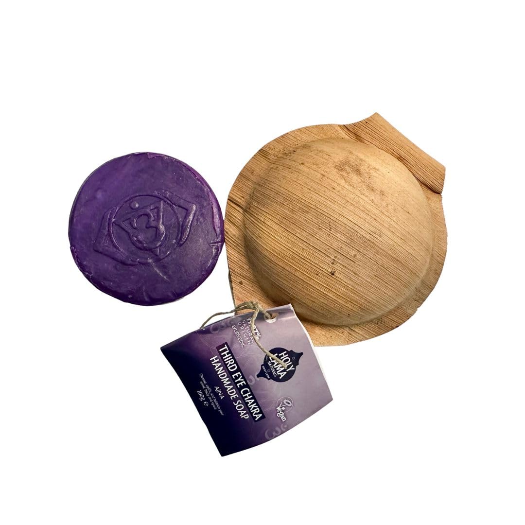 Sapone vegano naturale fatto a mano "chakra del terzo occhio" - barra solida presentata in custodia sostenibile fatta a mano. 1 sapone rotondo per mani e corpo (100 g)