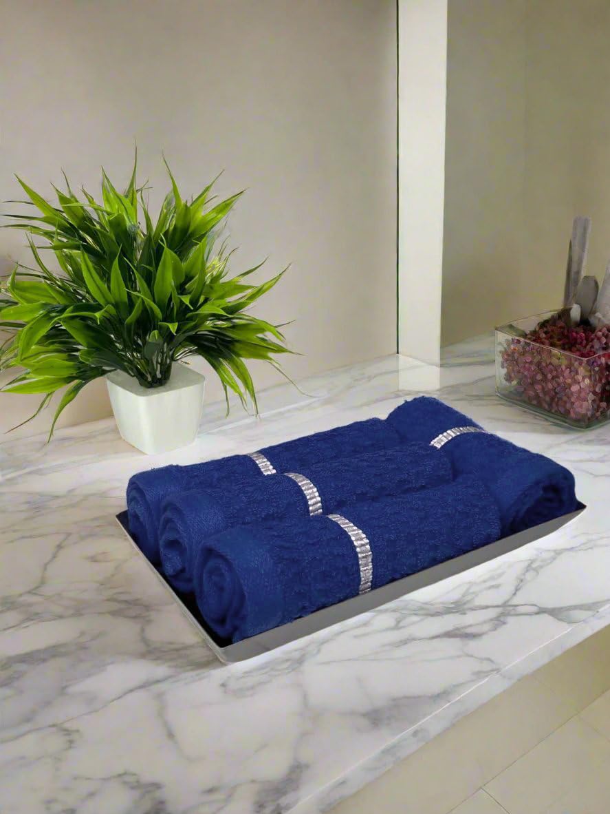 BIANCA Extra Plush Turkish Terry Towels -4pc Face Towel Set (Mint-Tea) | 480 GSM l 100% Cotton Towel | Baby Towel for New Born, face Towel for Women Solid-Navy-image-25