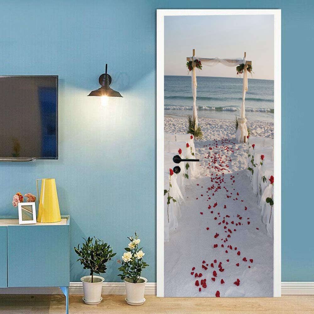 Sticker de porte scène de mariage pour créer une déco évasion bord de mer