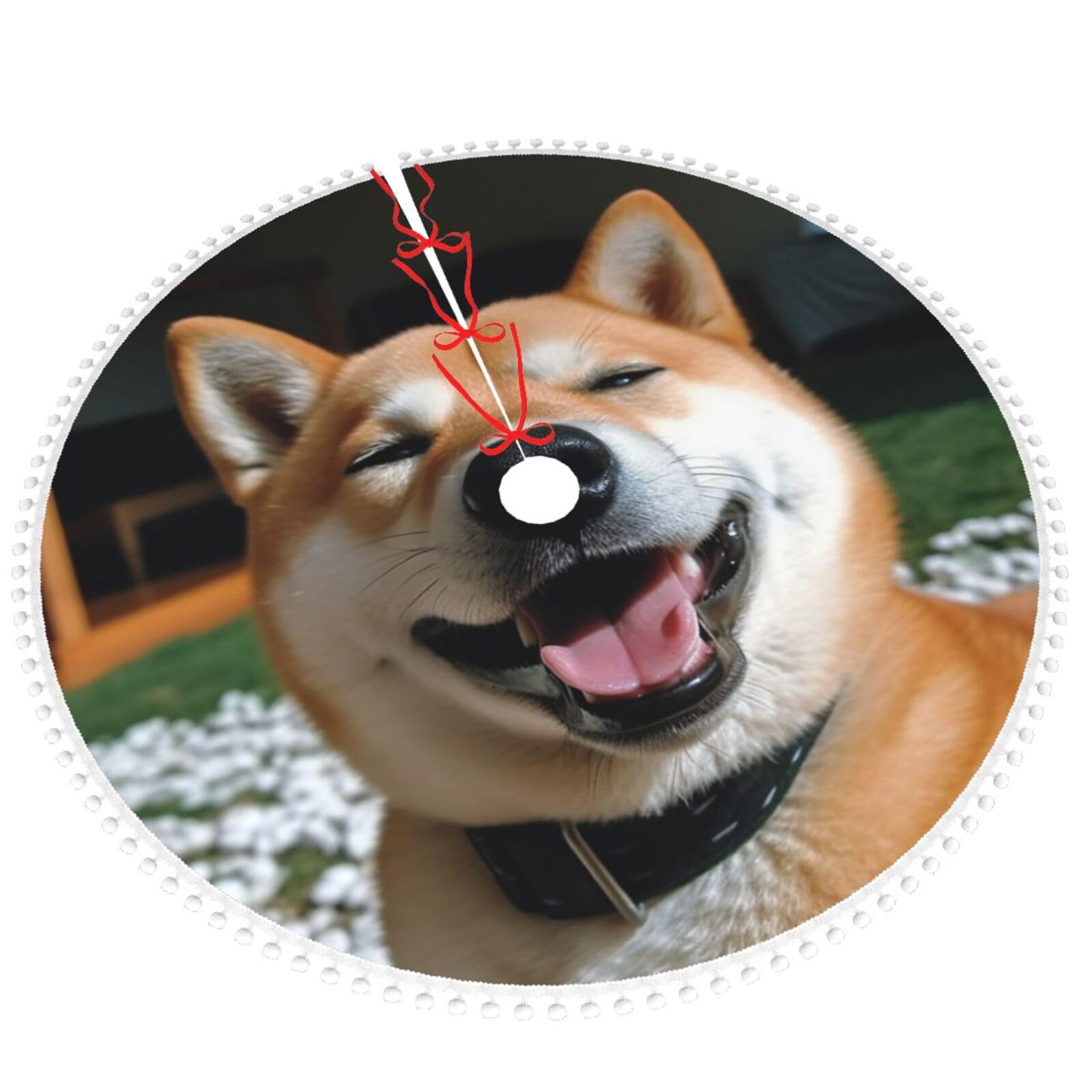 Jupe de sapin Shiba Inu souriante pour partager le bonheur de Noël en famille