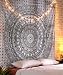 RAJRANG Black and White Mandala Tapestry - Large Elephant Tapestries Decorative Boho Hippie Wall Hanging Indian Queen Size Bedspread Sheet Pure Cotton Bedding 228 x 213 cms