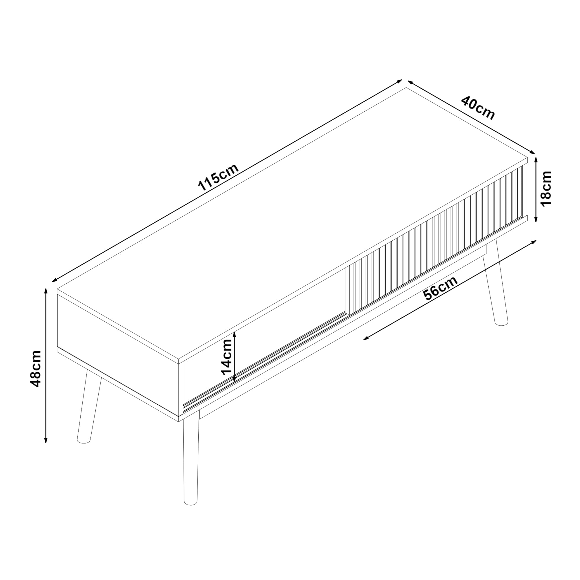 [en.casa] Stół pod telewizor Landskrona, stół do salonu, szafka pod telewizor, szafka RTV, stół TV, szafka pod TV, 115 x 40 x 48 cm z 2 drzwiami przesuwnymi w estetycznym wyglądzie dębu
