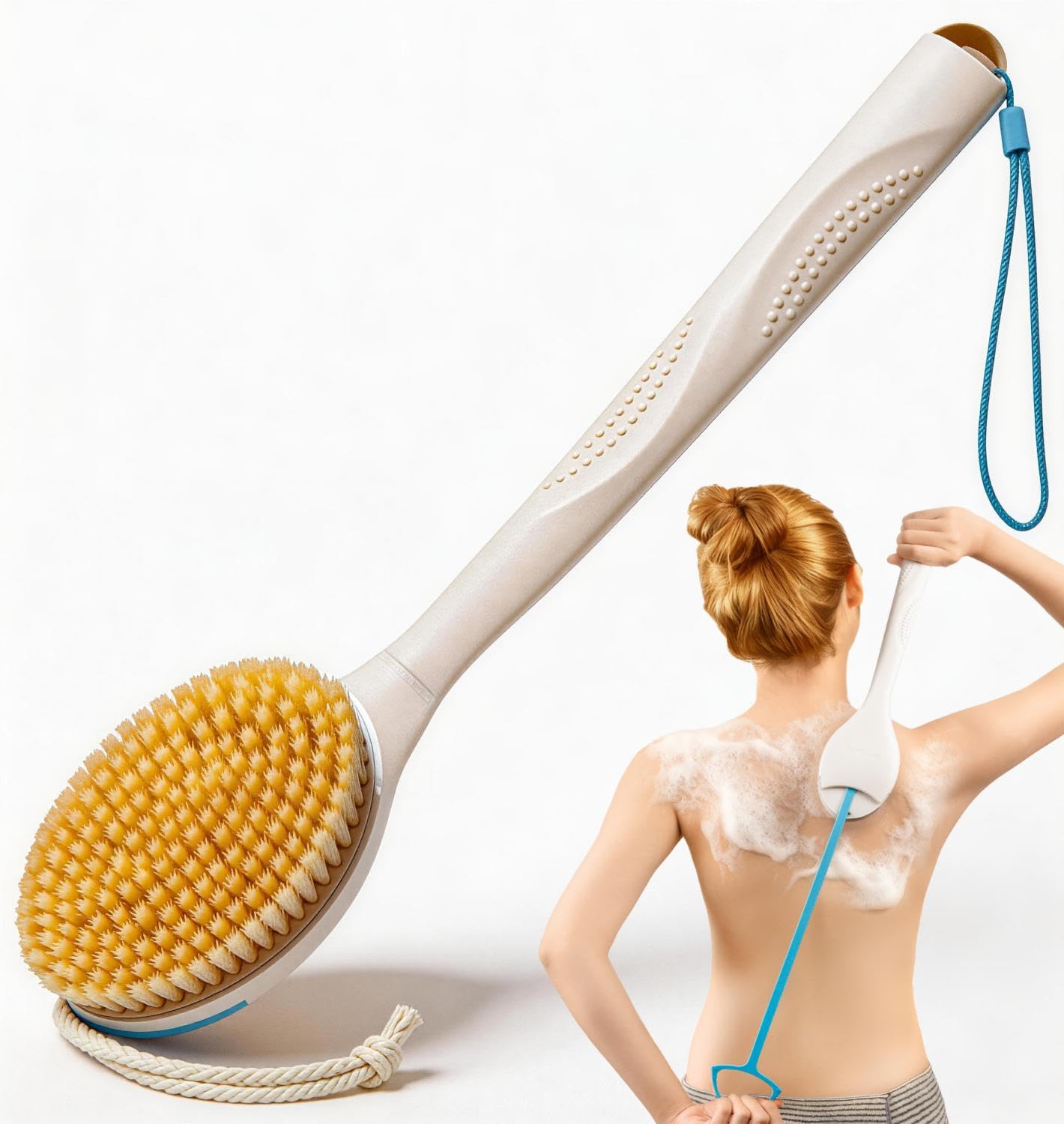 BUBBLEDANCE Natural Boar Bristle Back Scrubber