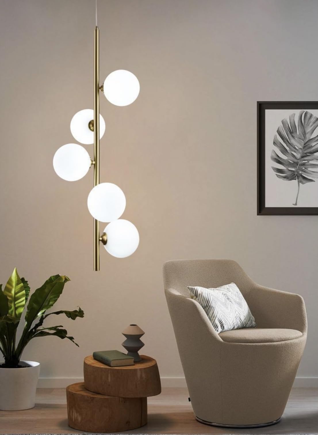 Lampadario Moderno a 5 Luci G9, Lampada da Soffitto in Metallo e Vetro, Design in Bronzo, Ø24 cm Altezza 100 cm, Attacco G9 Max 10W, Illuminazione Interni per Soggiorno Cucina Camera – A95