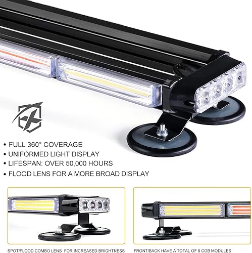 Miniatura 2 de Xprite Barra de luz LED estroboscópica COB de 26 pulgadas, luz intermitente de doble cara de advertencia de peligro con magnética para vehículos de