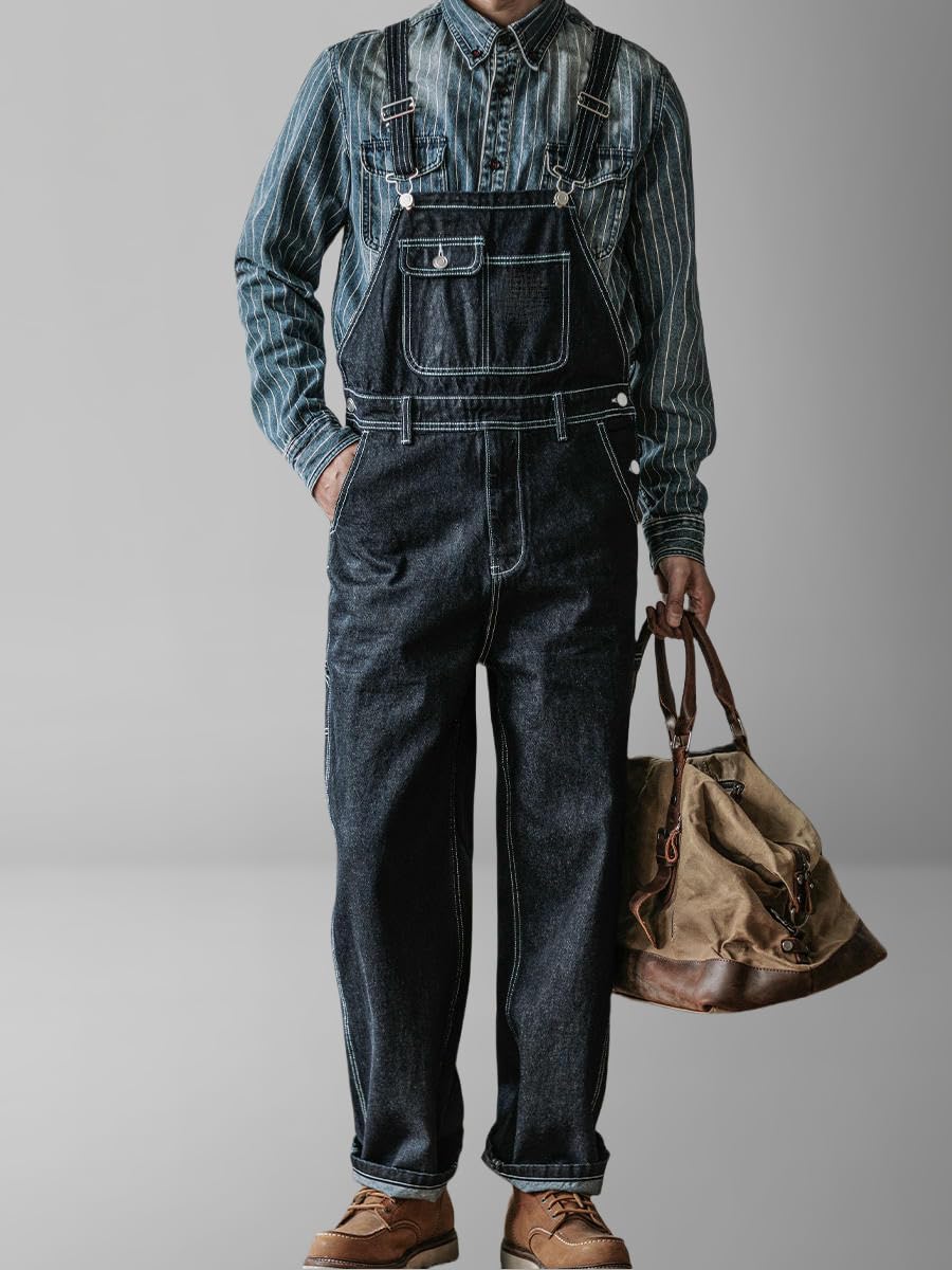 Męski amerykański styl vintage szerokie nogawki w paski denim odzież robocza kombinezony