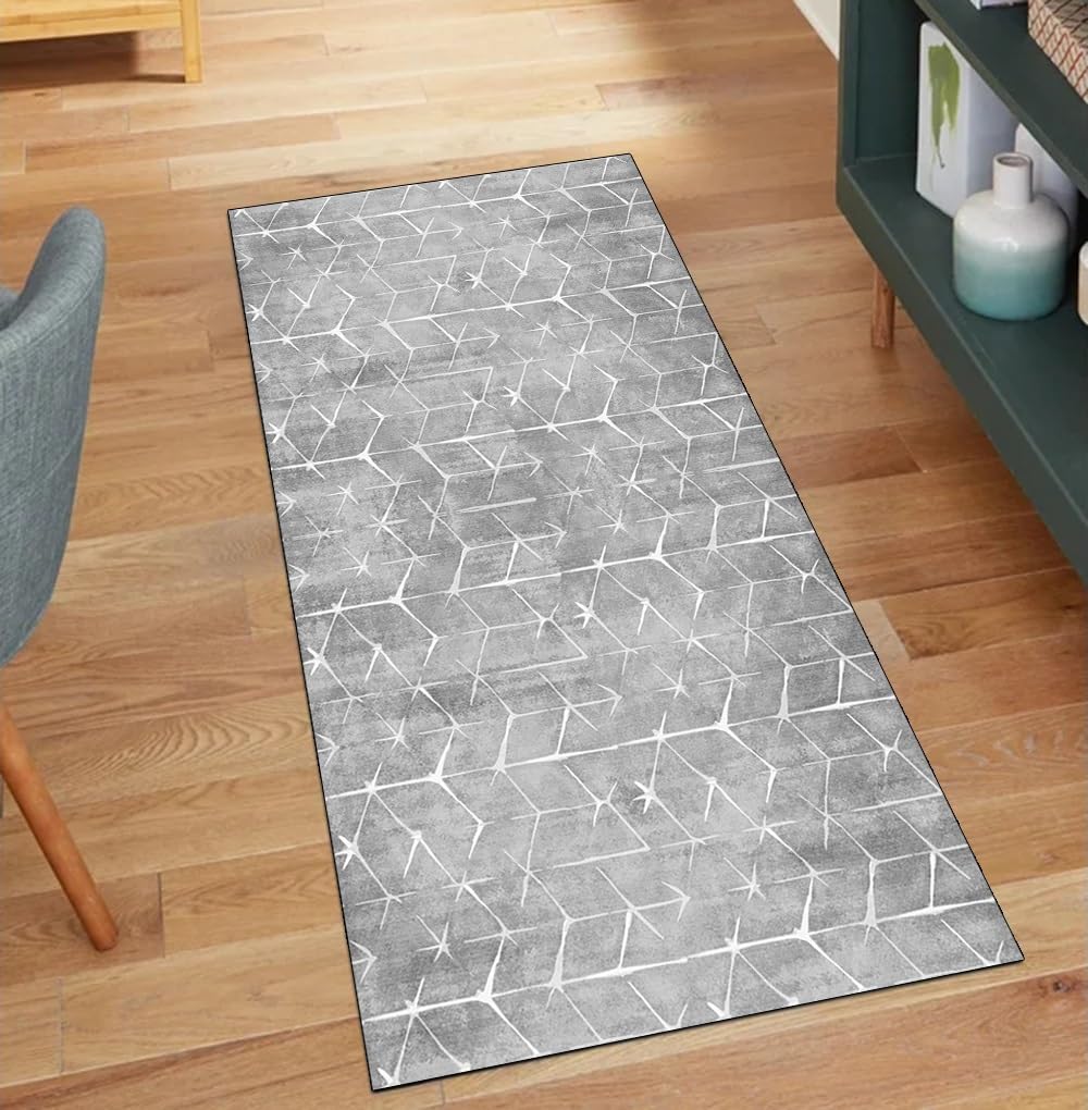 Tapis de couloir moderne gris antidérapant 100 x 550 cm pour décoration d'intérieur