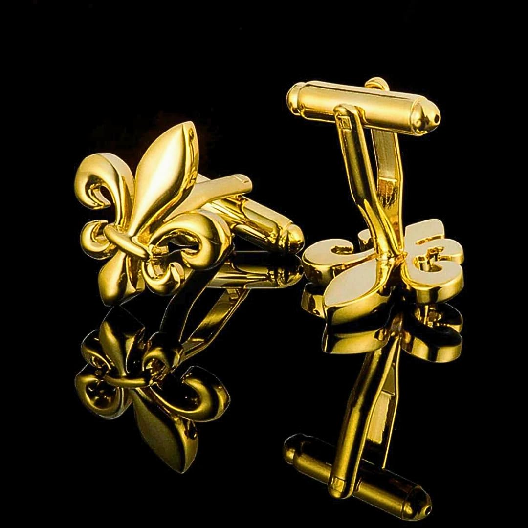 Bouton de Manchette Fleur de Lys Doré | Boutons de Manchette Classique et Elégant | Cadeau Chemise de Mariage pour Homme | Accessoires Hommes Design | Manches Mousquetaire Française Luxe Lys Doré