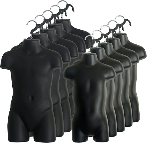 Miniatura 6 de DisplayTown Maniquí de inyección de plástico para torso y gancho para colgar en forma de torso para niños pequeños y niños (color negro, juego de 1)