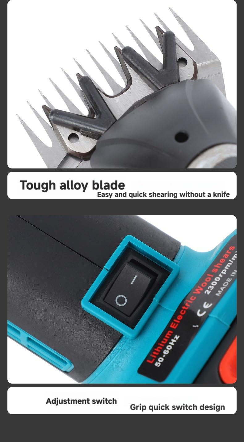 Cesoie for pecore a batteria, 2800 giri/min, forbici elettriche for lana a 6 velocità, lame in acciaio da 9/13 denti, strumento di tosatura a batteria for pecore e vite 13 denti