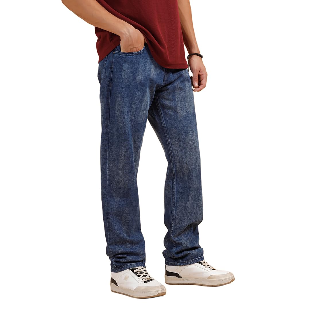 wrogn Men's Stretch Cotton Anti Fit Jeans | Blue Light Wash | Relaxed Street Style | Durable Denim-picture-23